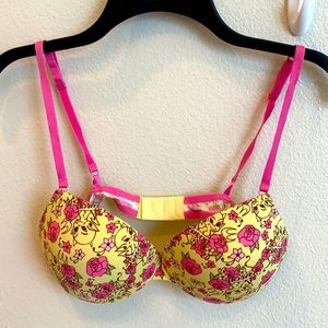 Yellow Pink Little Devil Print Bra